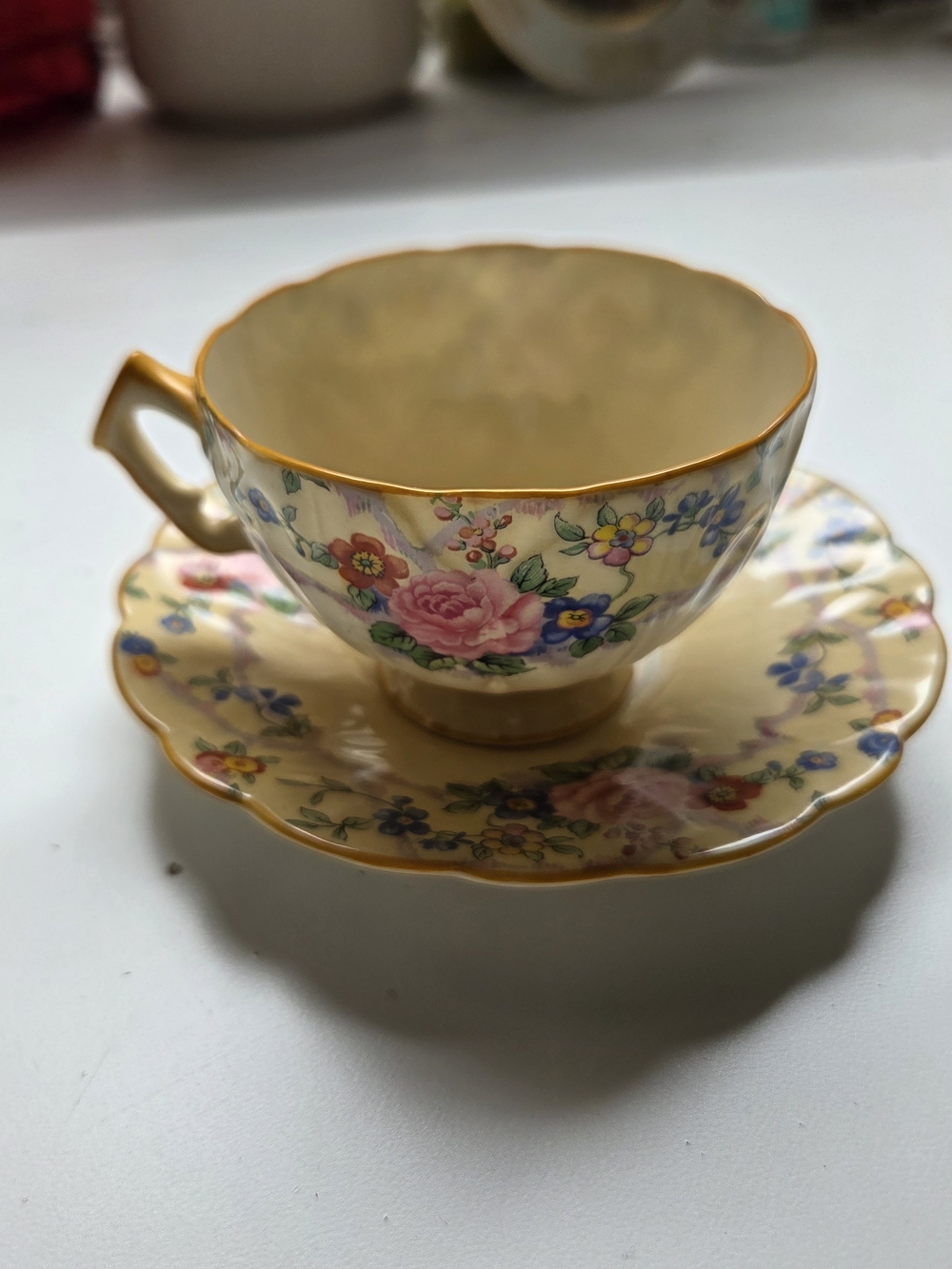 Aynsley Floral Porcelain Teacup and Saucer